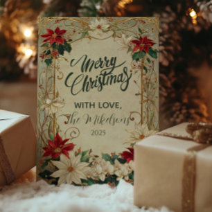 Cartes Pour Fêtes Annuelles Vintage Poinsettia et Holly Christmas