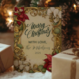 Cartes Pour Fêtes Annuelles Vintage Poinsettia Gold Soll Noël