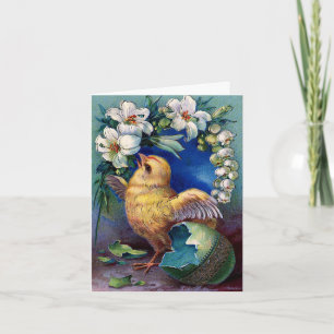 Cartes Pour Fêtes Annuelles Vintage poussin, oeuf de Pâques et lentilles