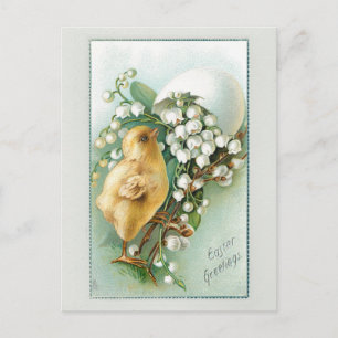 Cartes Pour Fêtes Annuelles Vintage poussin, oeuf de Pâques et Lily de la vall