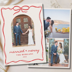 Cartes Pour Fêtes Annuelles Vintage Red Bow marié & Joyeux 4 Mariage photo