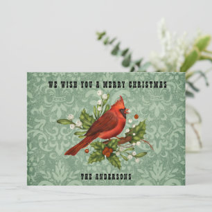 Cartes Pour Fêtes Annuelles Vintage Red Cardinal Bird Joyeux Noël