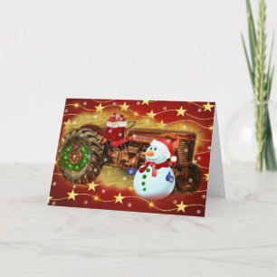 Cartes Pour Fêtes Annuelles Vintage Red Farm Tracteur Noël