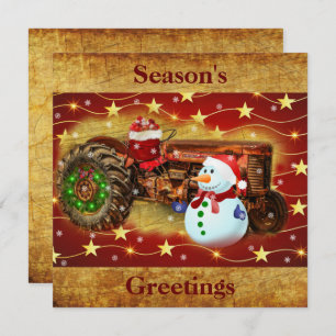 Cartes Pour Fêtes Annuelles Vintage Red Farm Tracteur Noël
