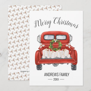 Cartes Pour Fêtes Annuelles Vintage Red Truck Présente Joyeux Noël Famille