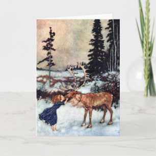 Cartes Pour Fêtes Annuelles Vintage reine des neiges Gerda et Reindeer Fairy T