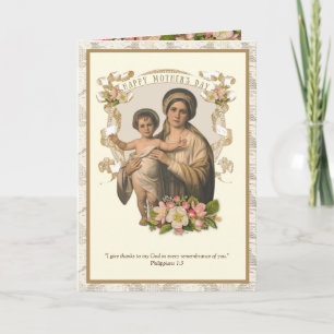 Cartes Pour Fêtes Annuelles Vintage Religieux Vierge Marie Fête des mères 