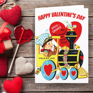 Cartes Pour Fêtes Annuelles Vintage Retro Boy en train Custom Valentine's Day
