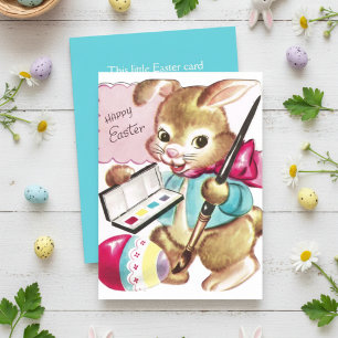 Cartes Pour Fêtes Annuelles Vintage Retro Bunny Peinture personnalisée Joyeux