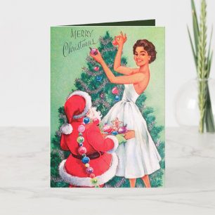 Cartes Pour Fêtes Annuelles Vintage rétro Christmas Père Noël lady ajouter une