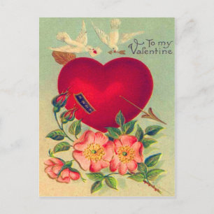 Cartes Pour Fêtes Annuelles Vintage Retro Doves Hearts Valentine Card