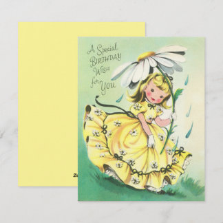 Cartes Pour Fêtes Annuelles Vintage Rétro Fille Anniversaire Tenant Une Fille