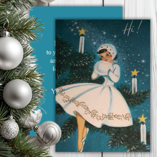 Cartes Pour Fêtes Annuelles Vintage Retro Girl en blanc Custom Christmas