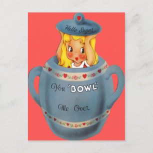 Cartes Pour Fêtes Annuelles Vintage Retro Girl Girl in Sugar Bowl Valentine