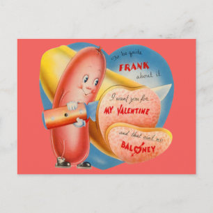 Cartes Pour Fêtes Annuelles Vintage Retro Hot Dog trancher Baloney Valentine