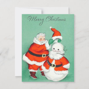 Cartes Pour Fêtes Annuelles Vintage Retro Noël Snowman avec Père Noël
