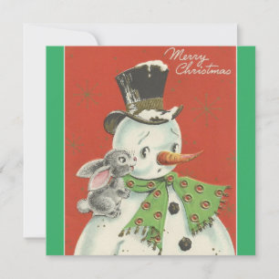 Cartes Pour Fêtes Annuelles Vintage Retro Noël Snowman hiver Scène Vacances