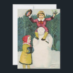 Cartes Pour Fêtes Annuelles Vintage Retro Noël Snowman scène d'hiver<br><div class="desc">Vintage Retro enfants Noël Snowman Winter Scene Carte de vacances.</div>