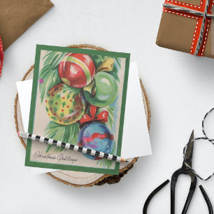 Cartes Pour Fêtes Annuelles Vintage Retro Pine Branche Ball Noël Salutations