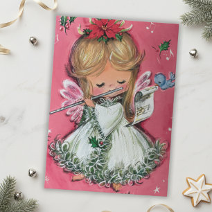 Cartes Pour Fêtes Annuelles Vintage Retro Rose Ange de Noël Custom Holiday