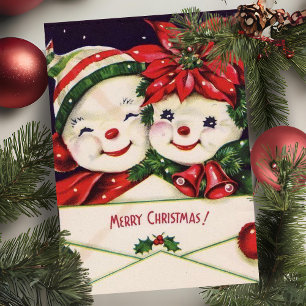 Cartes Pour Fêtes Annuelles Vintage Retro Snowman Couple Personnalisé Noël