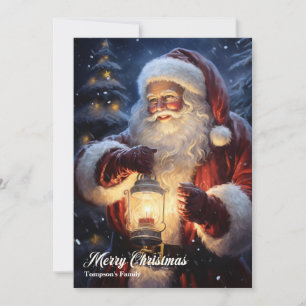Cartes Pour Fêtes Annuelles Vintage rétro traditionnel Santa Claus avec lanter