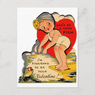 Cartes Pour Fêtes Annuelles Vintage Retro Valentine Kitsch Pauvre Poisson Girl