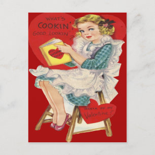 Cartes Pour Fêtes Annuelles Vintage Retro Woman Cooking Valentine Card