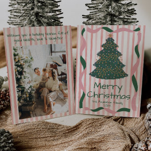 Cartes Pour Fêtes Annuelles Vintage rose vert main tiré arbre de Noël amusant