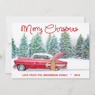 Cartes Pour Fêtes Annuelles Vintage Rouge Chevy des années 50 Joyeux Noël
