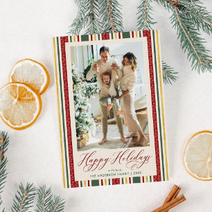 Cartes Pour Fêtes Annuelles Vintage Rouge Vert rayures Joyeuses Vacances Photo