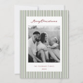 Cartes Pour Fêtes Annuelles Vintage Sage Green Strips Photo Famille à deux côt (Devant)