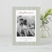 Cartes Pour Fêtes Annuelles Vintage Sage Green Strips Photo Famille à deux côt (Debout devant)