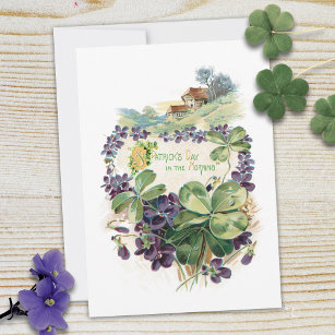 Cartes Pour Fêtes Annuelles Vintage Saint Patrick's Day Shamrocks & Violets