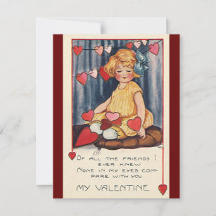 Cartes Pour Fêtes Annuelles Vintage Saint Valentin, Fille aux Coeurs rouges
