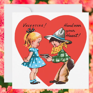 Cartes Pour Fêtes Annuelles Vintage Saint Valentin, Fille avec Cowboy