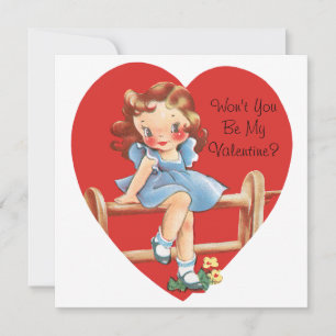 Cartes Pour Fêtes Annuelles Vintage Saint Valentin, Fille sur une clôture