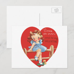 Cartes Pour Fêtes Annuelles Vintage Saint Valentin, Fille sur une clôture