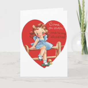 Cartes Pour Fêtes Annuelles Vintage Saint Valentin, Fille sur une clôture