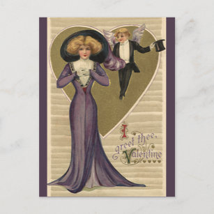 Cartes Pour Fêtes Annuelles Vintage Saint-Valentin victorienne, dame en violet