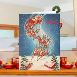 Cartes Pour Fêtes Annuelles Vintage Santa Claus Sleigh et Reindeer Flying<br><div class="desc">Cette vintage Santa Claus et Flying Reindeer est la carte classique la plus cool. Profitez d'une touche d'antan avec ce design classique.</div>