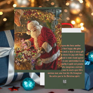 Cartes Pour Fêtes Annuelles Vintage Santa Under Gold Lights Fireplace