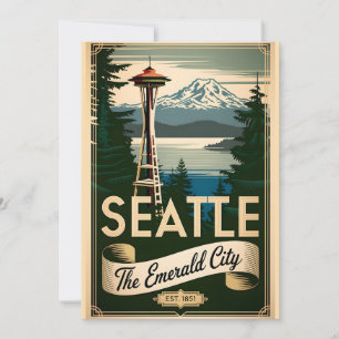 Cartes Pour Fêtes Annuelles Vintage Seattle Washington Emerald City Rétro 