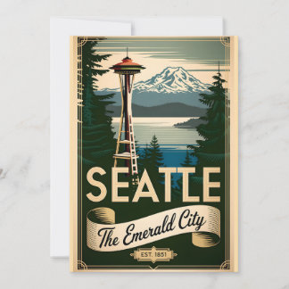 Cartes Pour Fêtes Annuelles Vintage Seattle Washington Emerald City Rétro