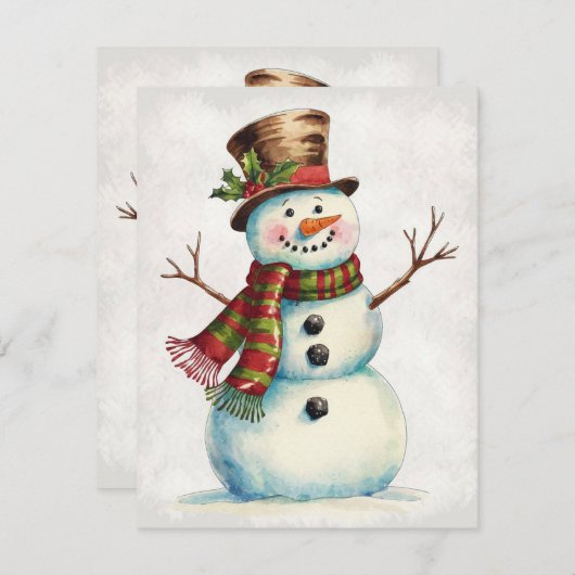 Cartes Pour Fêtes Annuelles Vintage Snowman (Devant / Derrière)