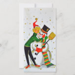 Cartes Pour Fêtes Annuelles Vintage Snowman De Noël Avec Fille<br><div class="desc">Mignonne Snowman De Noël Vintage Rétro Avec Fille Dans La Carte De Vacances De Neige.</div>