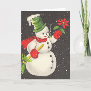 Cartes Pour Fêtes Annuelles Vintage Snowman De Noël Avec Fleur