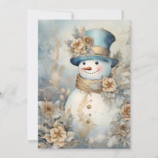 Cartes Pour Fêtes Annuelles Vintage Snowman Gold Blue Noël blanc (Devant)