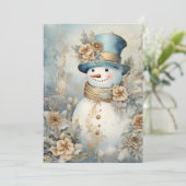 Cartes Pour Fêtes Annuelles Vintage Snowman Gold Blue Noël blanc (Debout devant)
