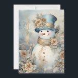 Cartes Pour Fêtes Annuelles Vintage Snowman Gold Blue Noël blanc<br><div class="desc">Elégante carte de voeux vintage or,  bleu et blanc bonhomme de neige de Noël. Personnalisé au dos avec votre message et votre nom. Contactez-moi pour obtenir de l'aide sur votre personnalisation ou pour demander des produits Zazzle correspondants ou coordonnés supplémentaires.</div>